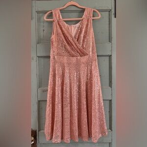 Rose Gold Flared Wrap V-Neck Cocktail Dress